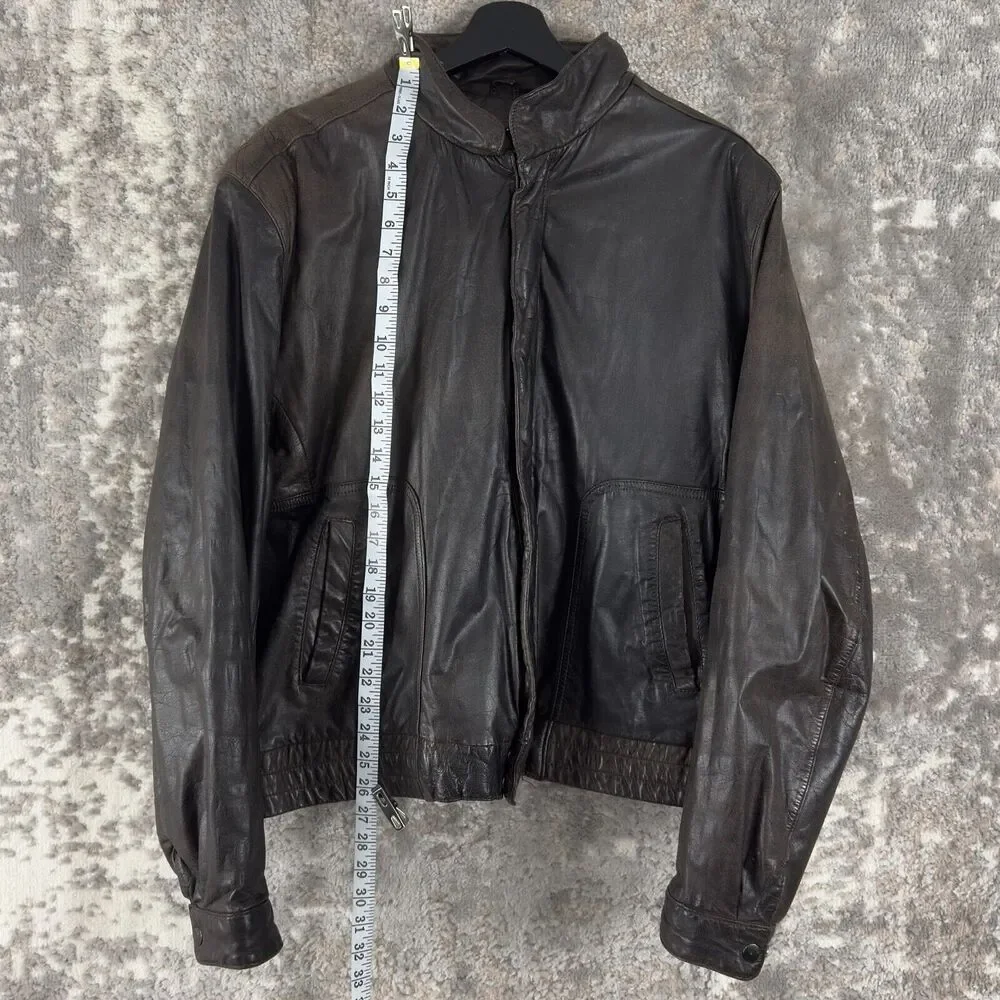 Reed Sportswear Men Size L44 Genuine Leather Moto Jacket Zip Brown Biker Outdoor